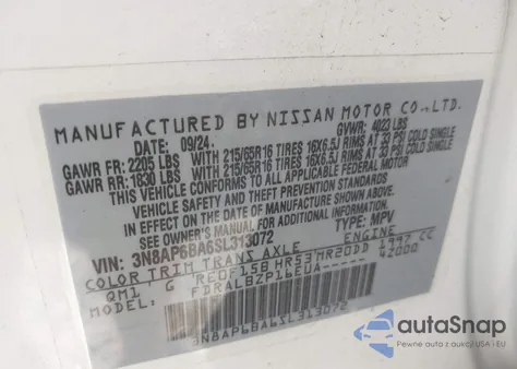 2025 Nissan Kicks S Fwd from USA, damaged, VIN 3N8AP6BA6SL313072